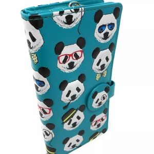 Shagwear Wallet Premium Vegan Leather Panda Repeat Teal Purse Bag Clutch Long